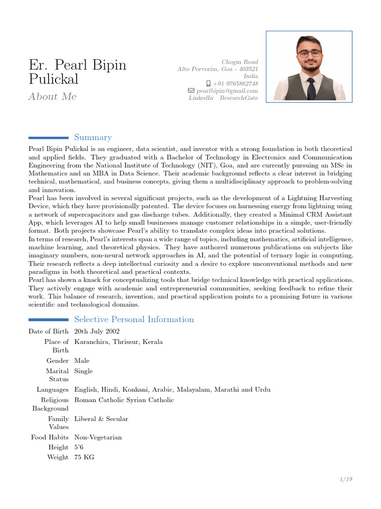 Pearl Bipin Pulickal Profile | PDF | Machine Learning | Artificial  Intelligence