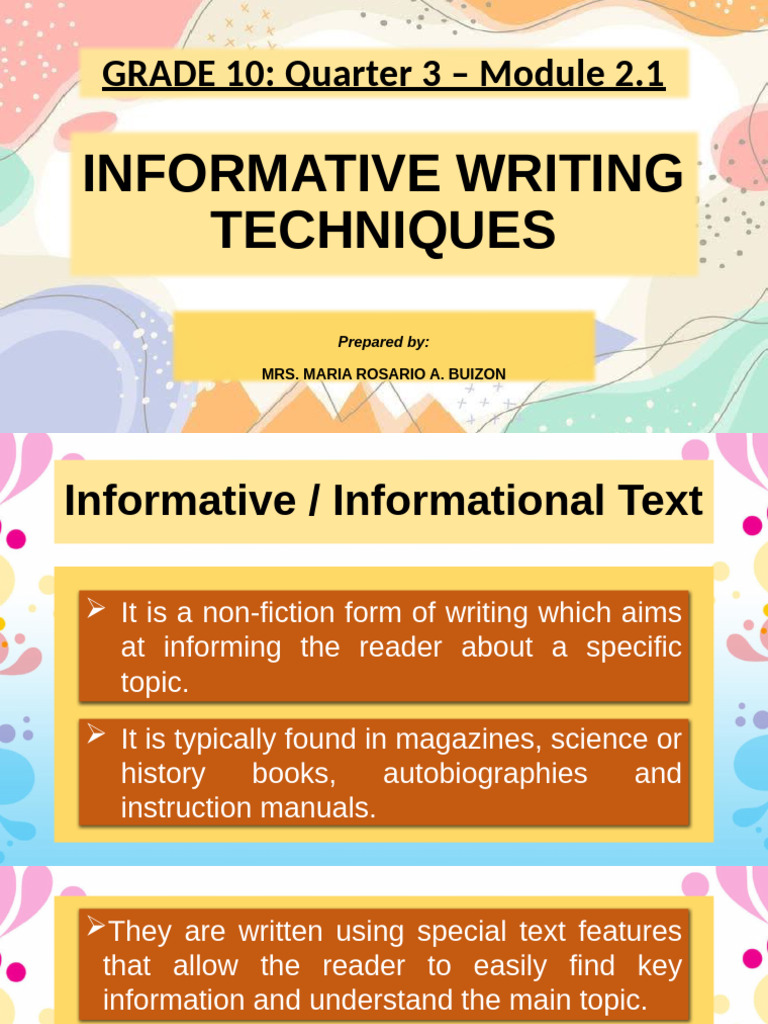 Informative Writing Techniques Guide | PDF | Essays | Non Fiction