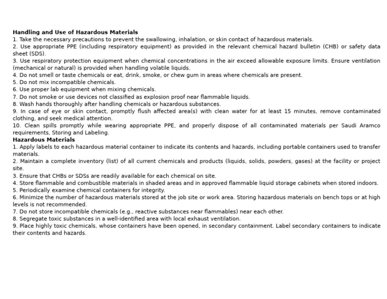 Handling and Use of Hazardous Materials | PDF