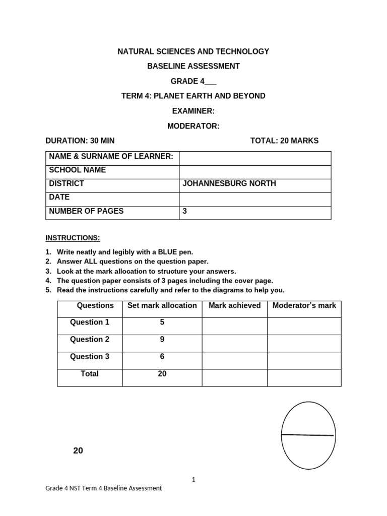 Grade 4 NST Term 4 Exam Paper | PDF | Planets | Sun
