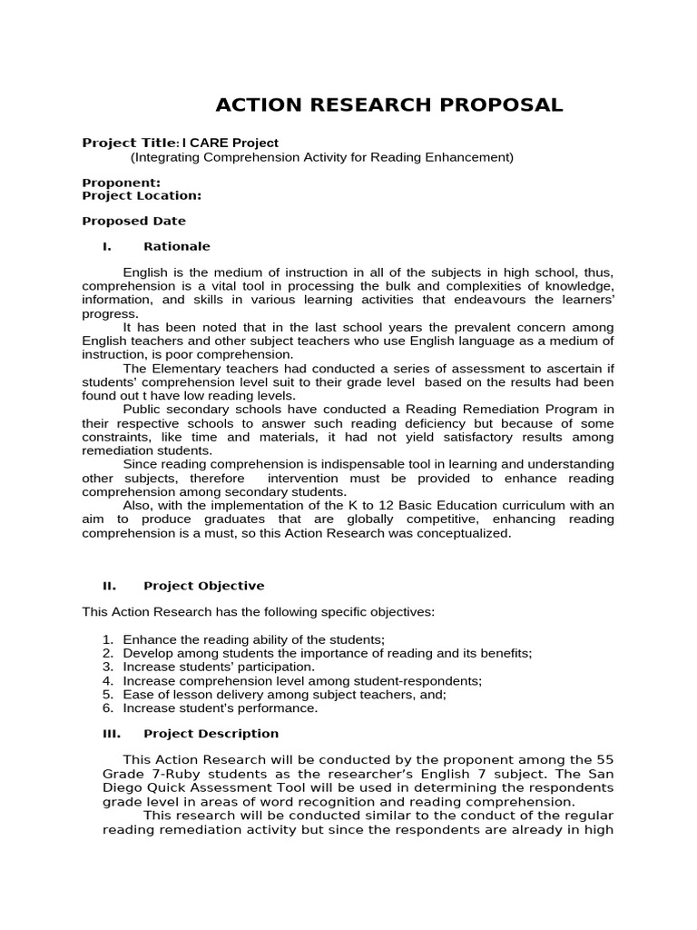 Action Research Proposal Project Title I | PDF | Reading Comprehension ...