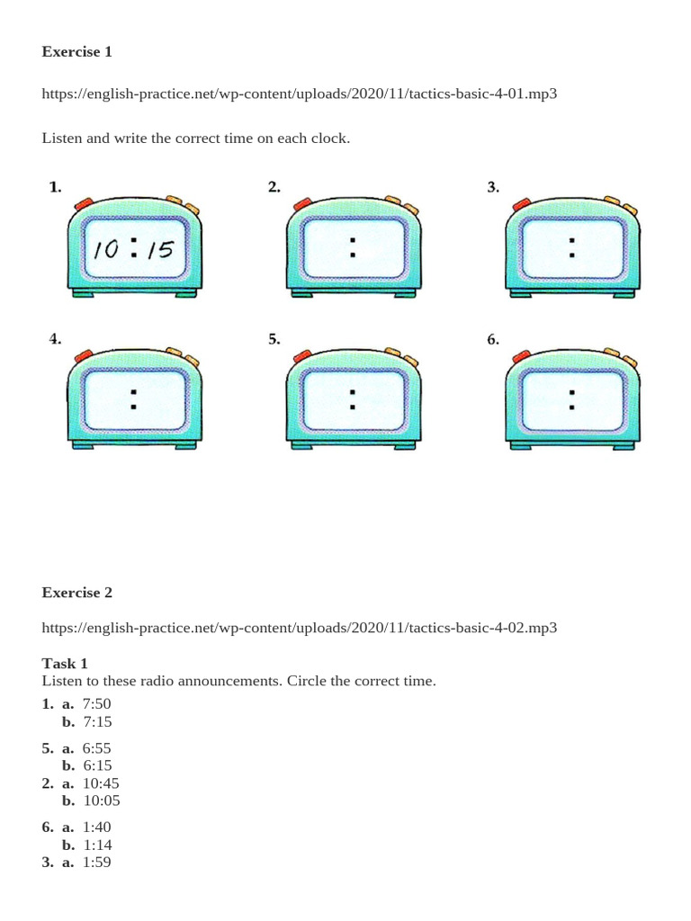 Listening Exercises for Time Recognition | PDF | Chess | Chess Theory