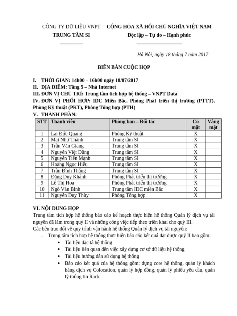 Biên Bản Cuộc Họp | PDF