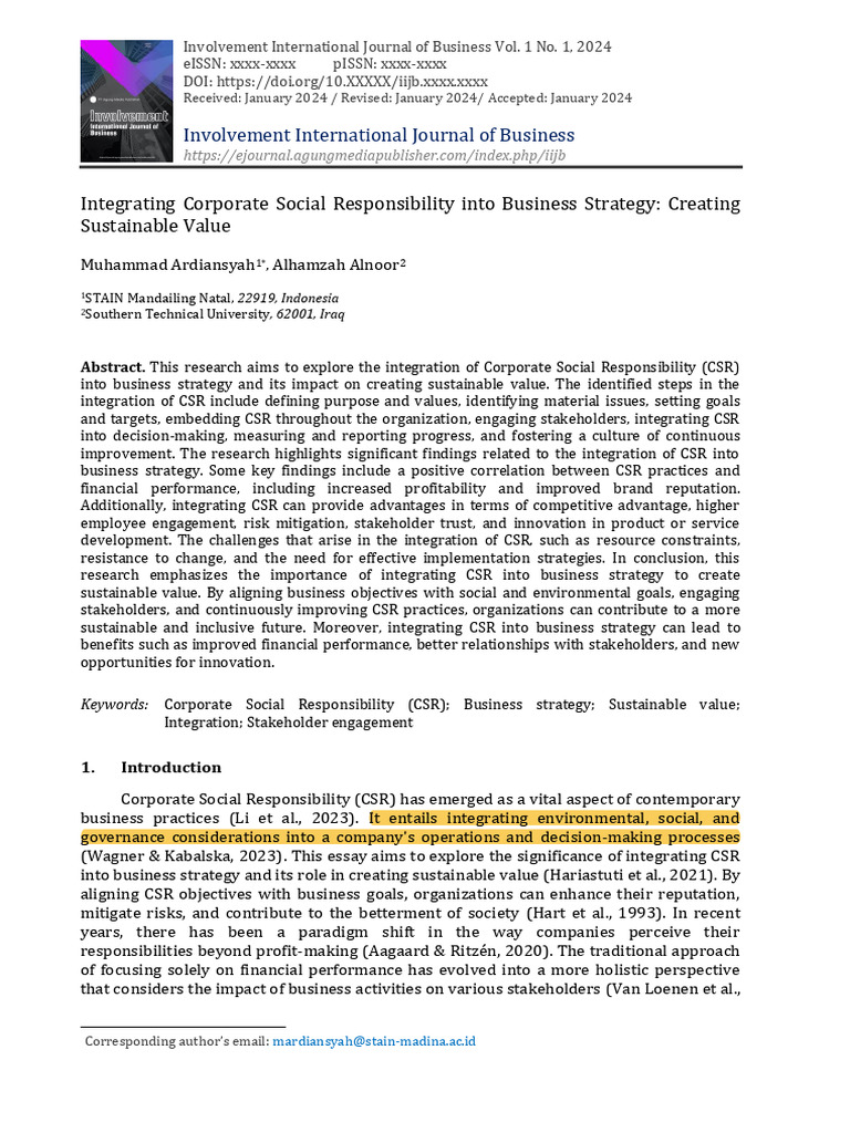 Integrating CSR for Sustainable Business Value | PDF | Corporate Social ...