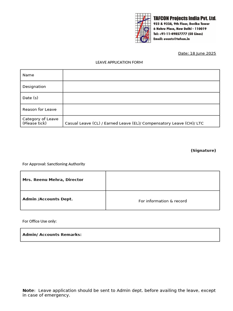 Leave Application Form Template | PDF