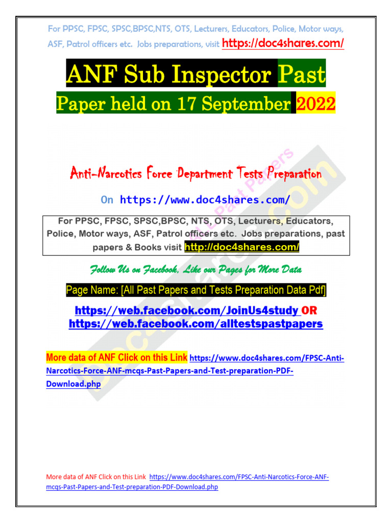 ANF Sub Inspector Past Paper Held On 17 September 2022 | PDF | Ranks ...
