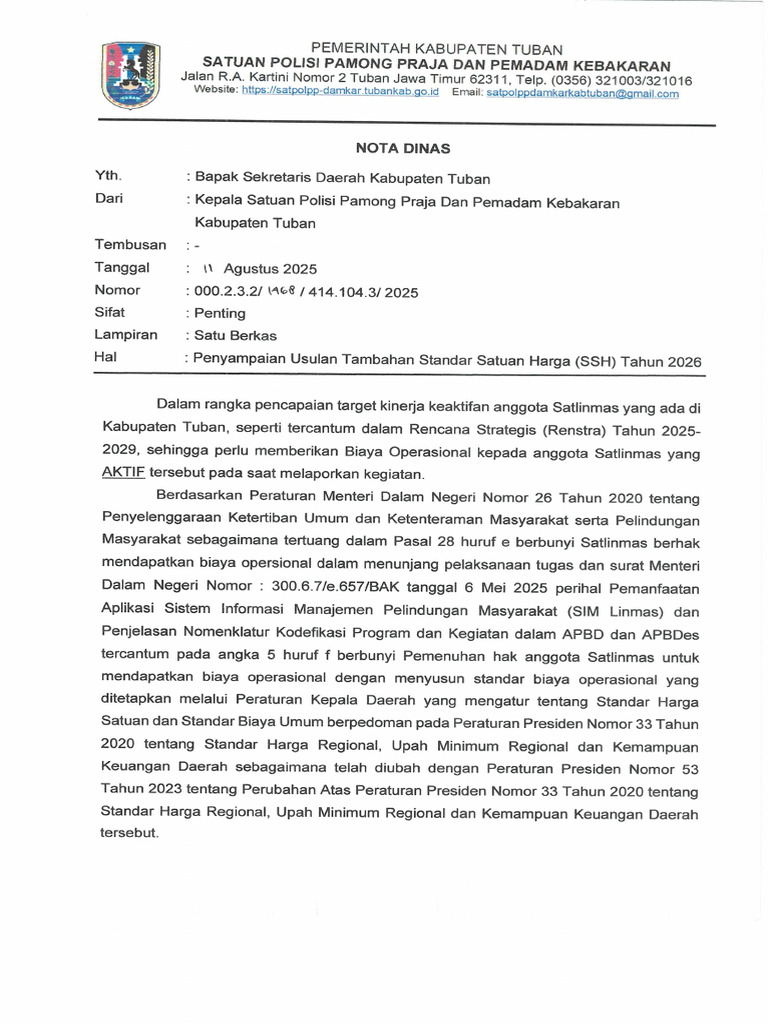 Penyampaiaan Usulan Tambahan SSH Tahun 2026 | PDF