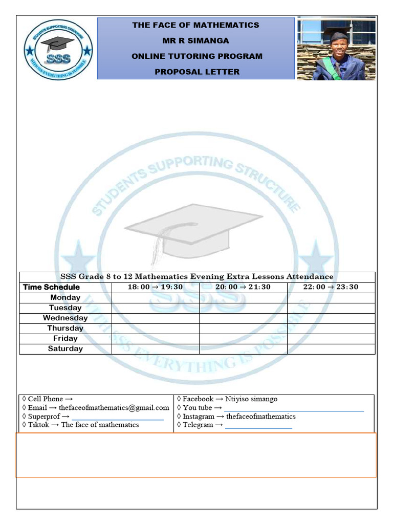 The Face of Mathematics Onilne Tutoring Program Proposal | PDF ...