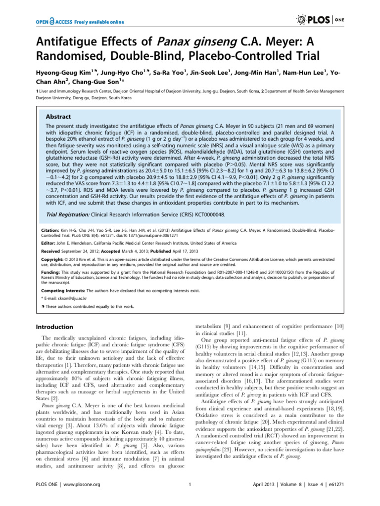 Antifatigue Effects of Panax Ginseng | PDF | Superoxide Dismutase