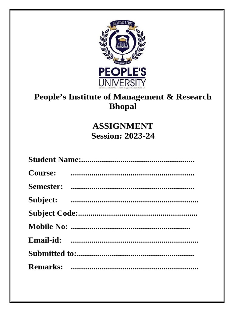 Internal Assignment Front Page Template | PDF
