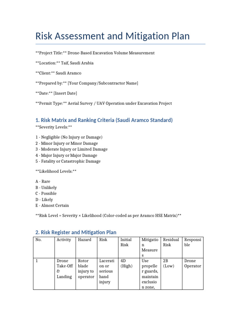 Risk Assessment Mitigation UAV Saudi Aramco Taif | PDF | Unmanned ...