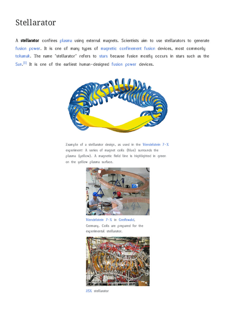 Stellarator - Wikipedia | PDF | Tokamak | Fusion Power