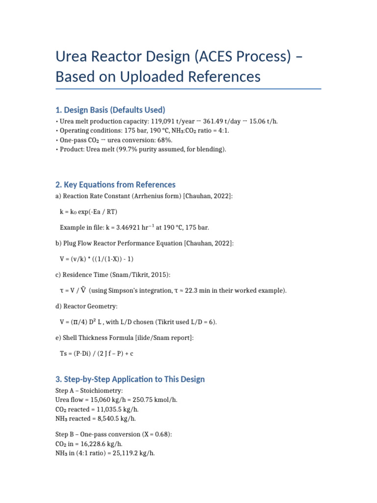 Urea Reactor Design Specifications | PDF