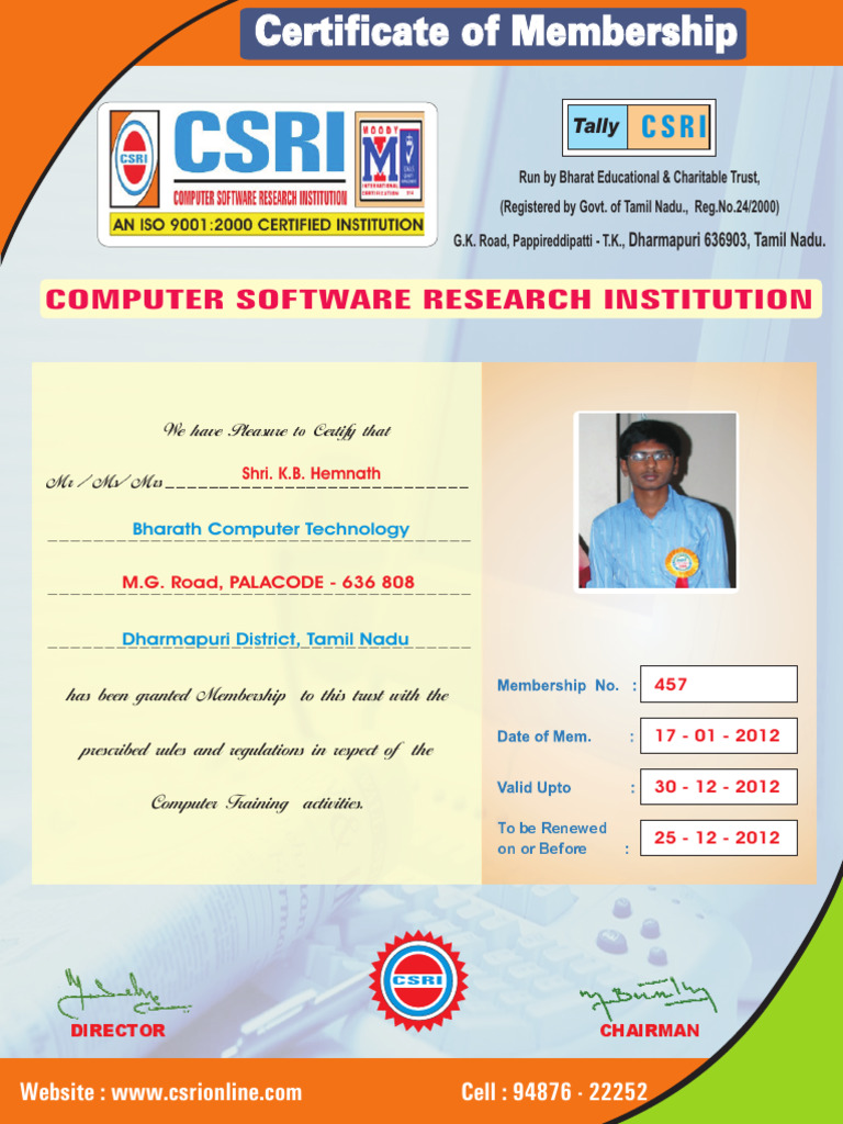 Computer Training Membership Certificate | PDF
