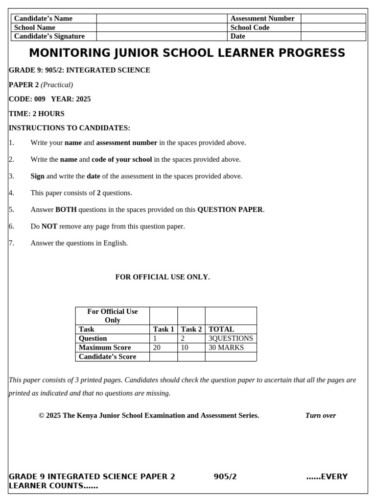 Grade 9 Integrated Science Practical Exam | PDF | Pendulum