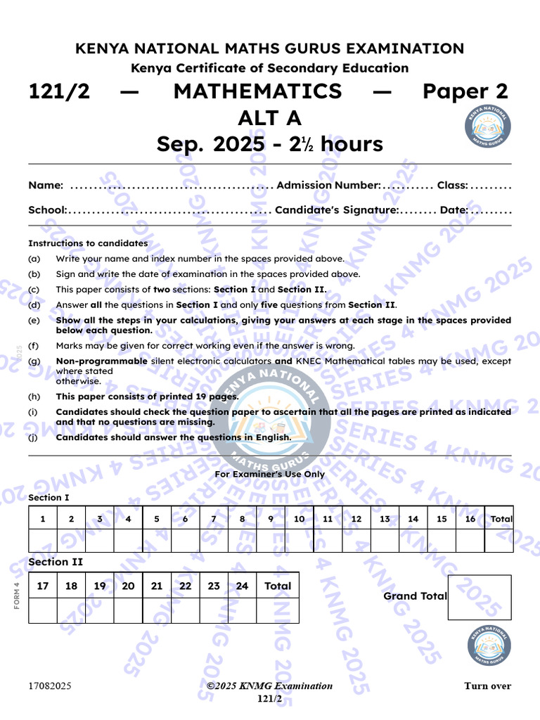 Kenya Certificate Maths Exam 2025 | PDF | Interest | Circle