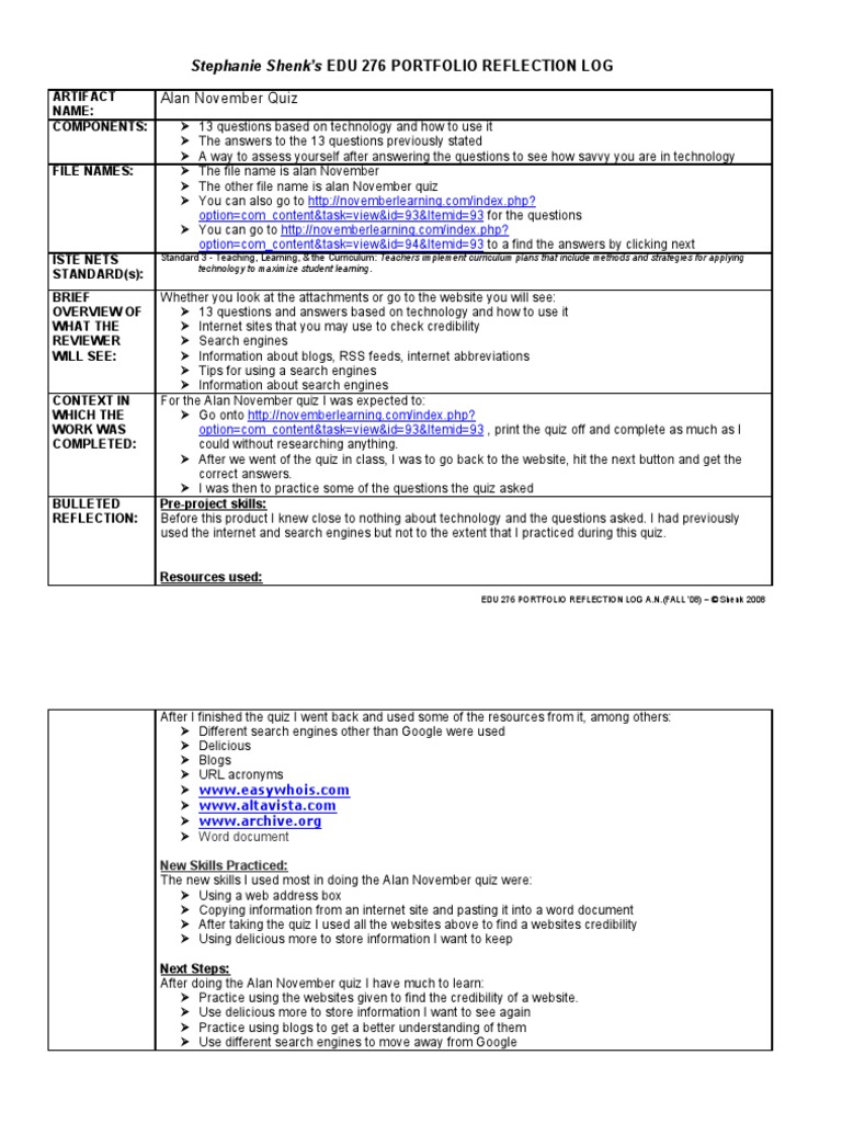 Reflection Log Alan November | PDF | Web Search Engine | Quiz