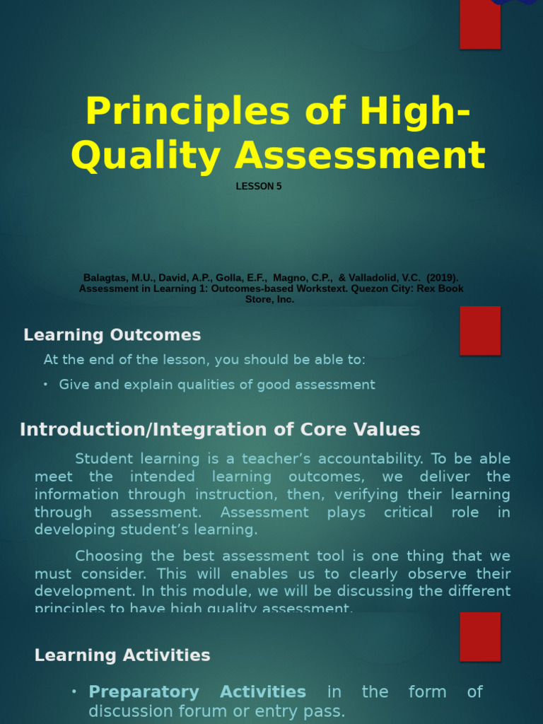 Principles of High-Quality Assessment | PDF | Educational Assessment ...