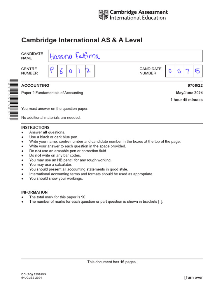 Accounting Paper 2 Instructions 2024 | PDF | Expense | Balance Sheet