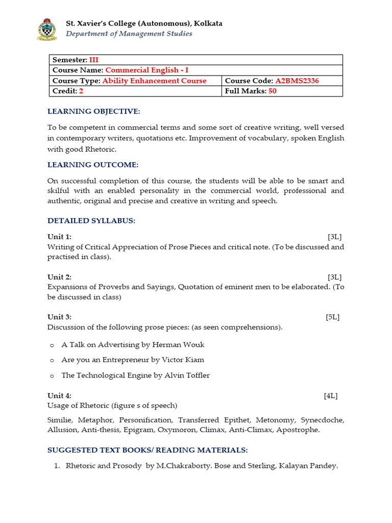Commercial English Course Overview | PDF