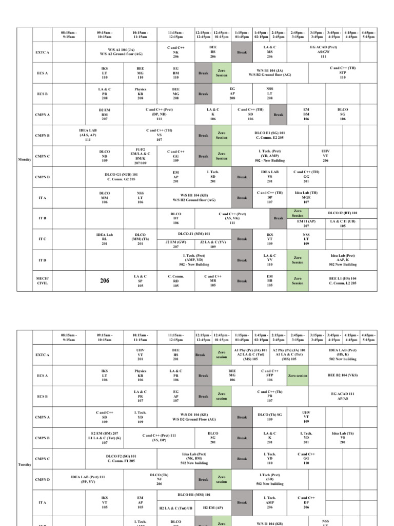 Weekly Class Schedule Overview | PDF