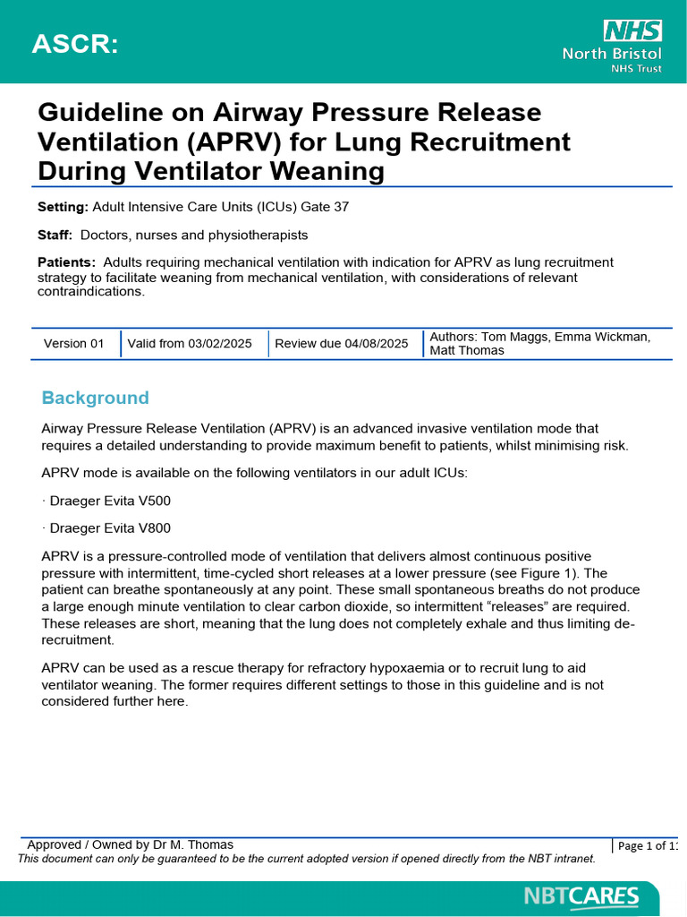APRV Guidelines for Ventilator Weaning | PDF | Lung | Breathing