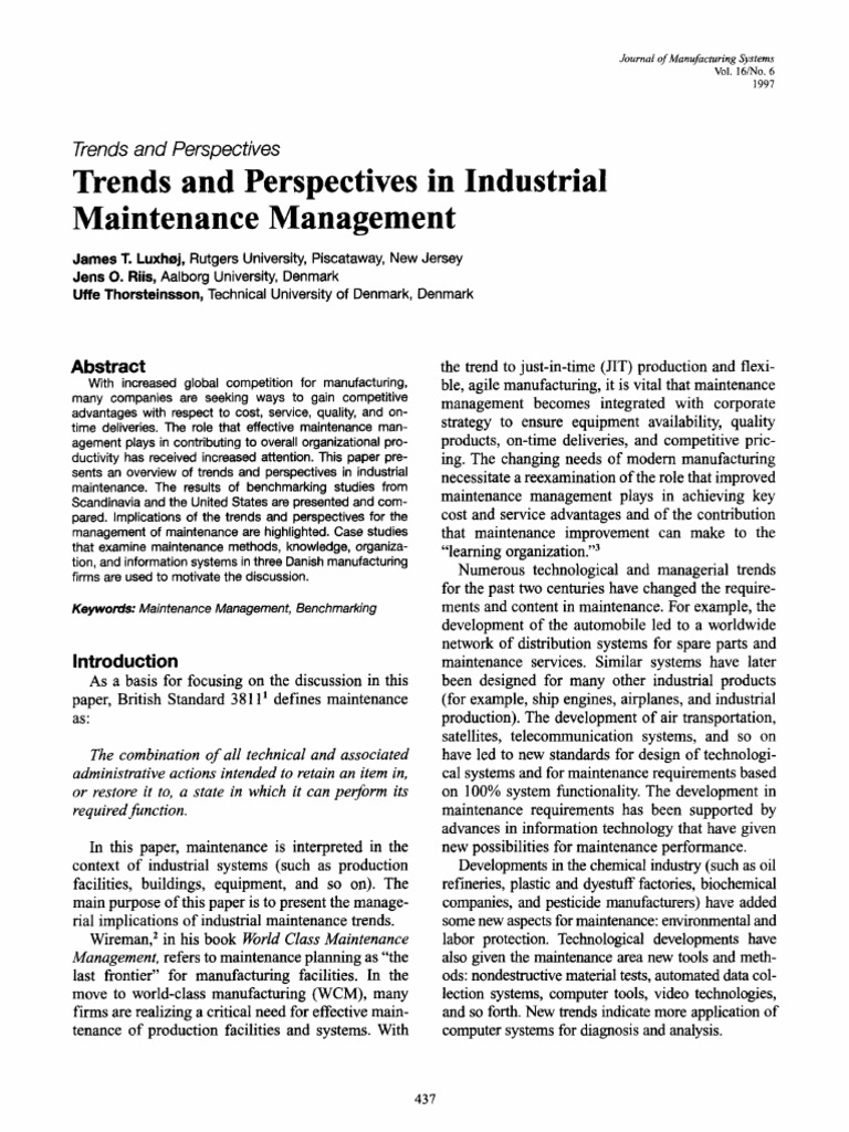 Industrial Maintenance Trends Overview | PDF | Expert | Reliability ...