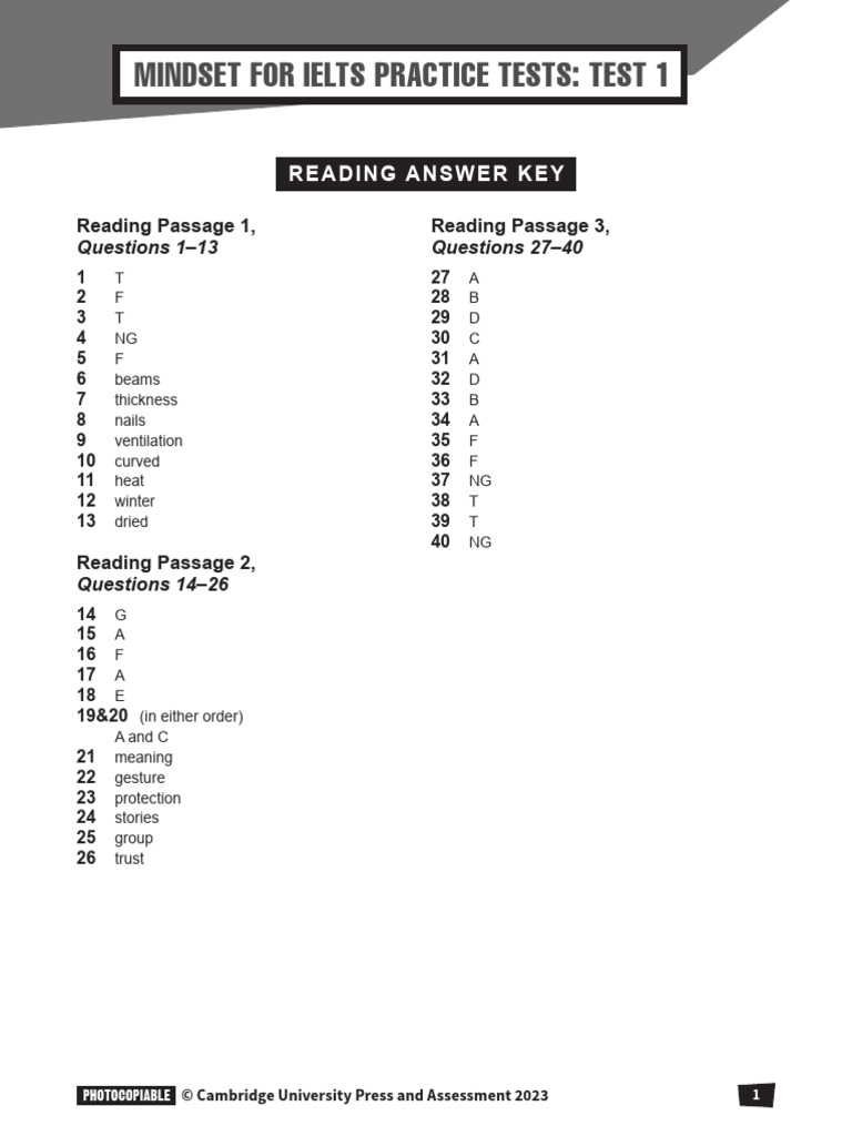 IELTS Practice Test 1 Answer Key | PDF