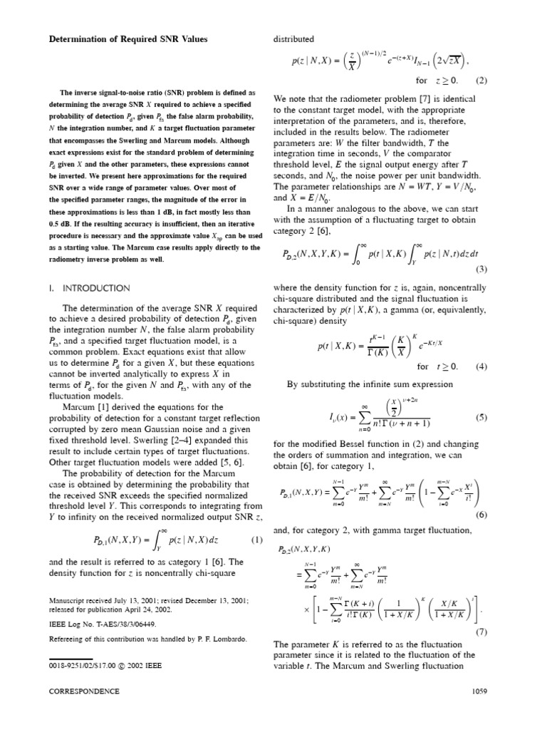 Required SNR Values for Detection Analysis | PDF | Signal To Noise ...