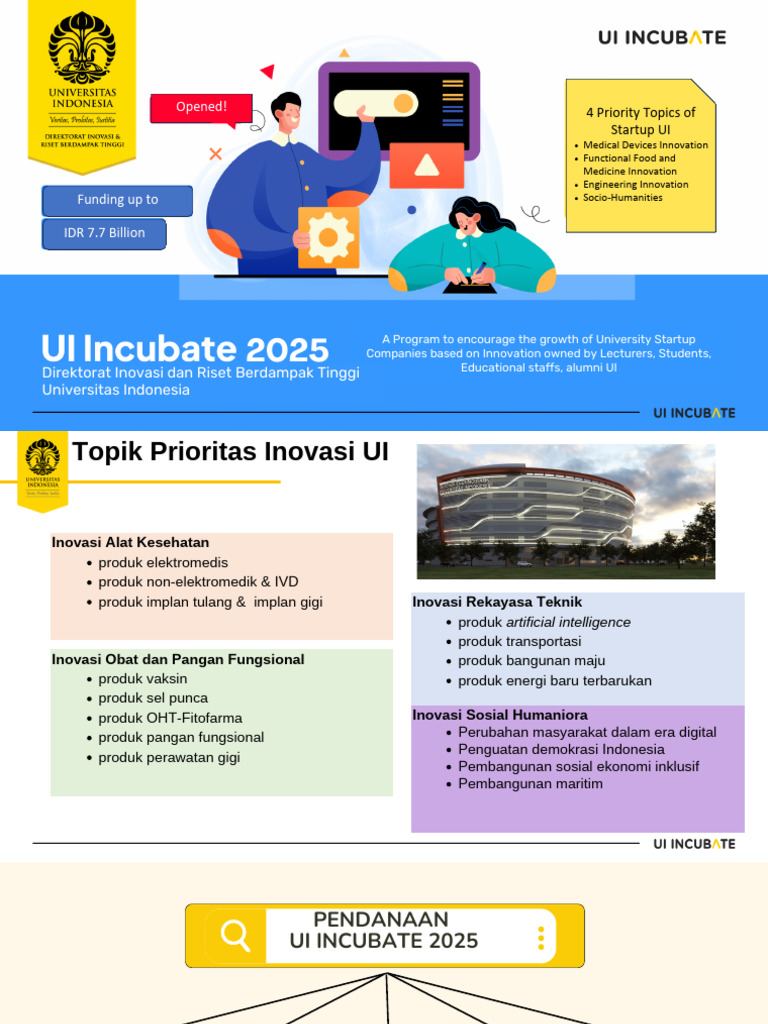 Pendanaan dan Inovasi UI Incubate 2025 | PDF