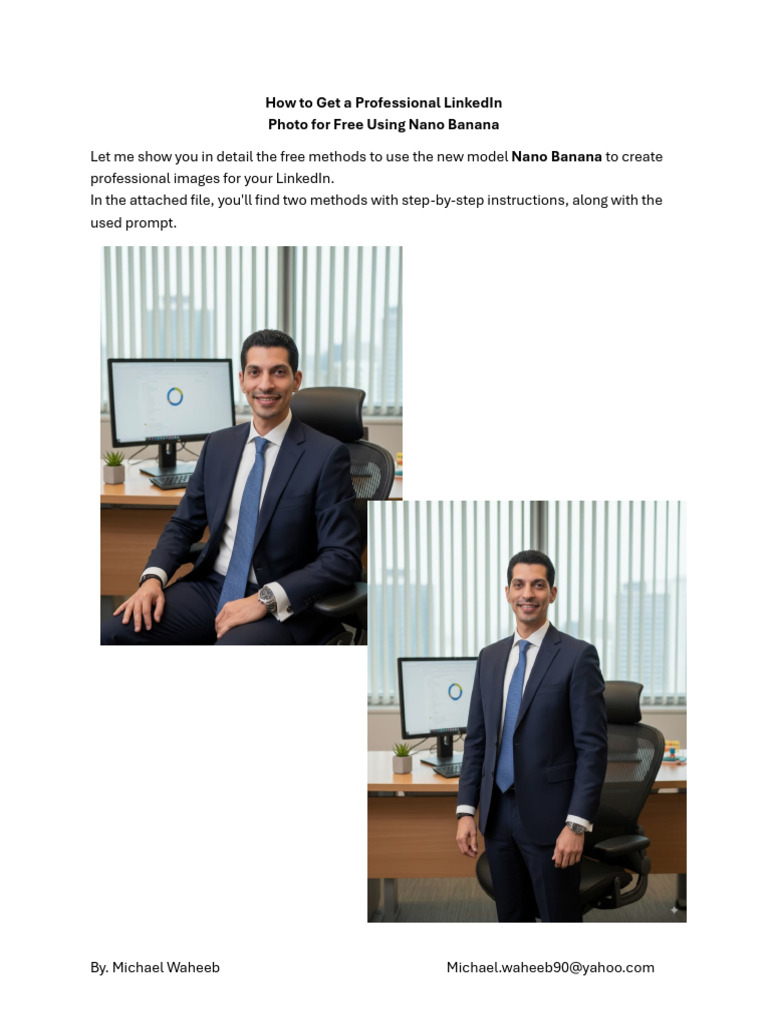 Free LinkedIn Photo Tips with Nano Banana | PDF