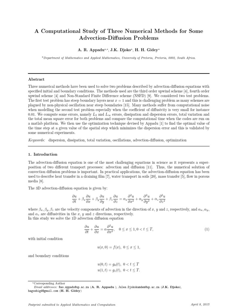 Numerical Methods for Advection-Diffusion | PDF | Numerical Analysis ...