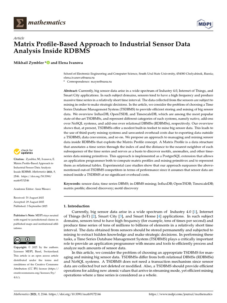 Matrix Profile for Sensor Data Mining | PDF | Databases | Relational ...