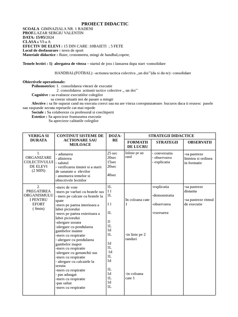 Proiect Didactic - Startul de Jos - Da Si Dute CL A Vi-A A | PDF