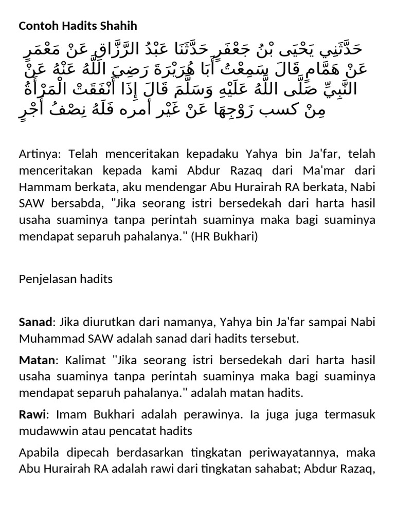 Contoh Hadits Shahih dan Penjelasannya | PDF