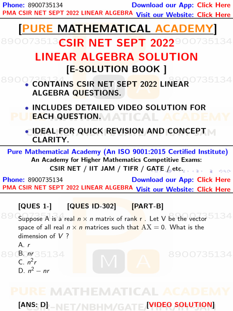 CSIR NET 2022 Linear Algebra Solutions | PDF | Linear Map | Linear Algebra