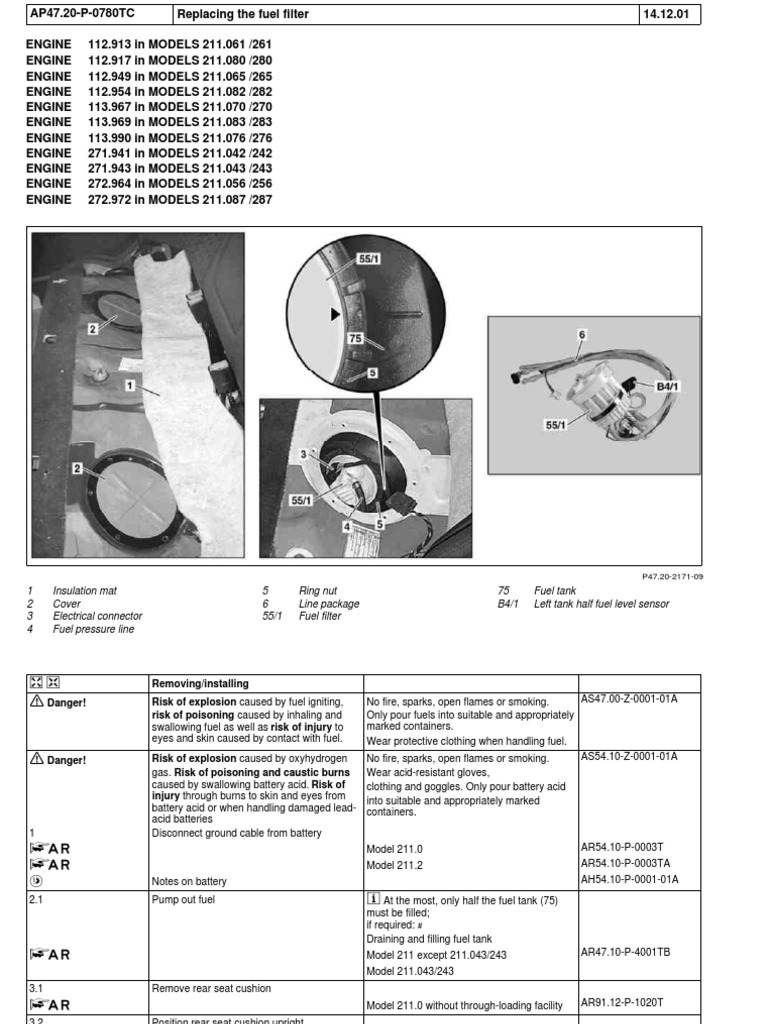 W211 Fuel Filter Replacement & Pump Removing PDF Battery