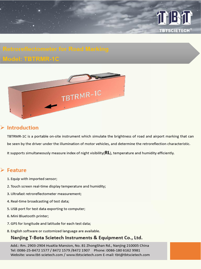 Retroreflectometer TBTRMR-1C Overview | PDF
