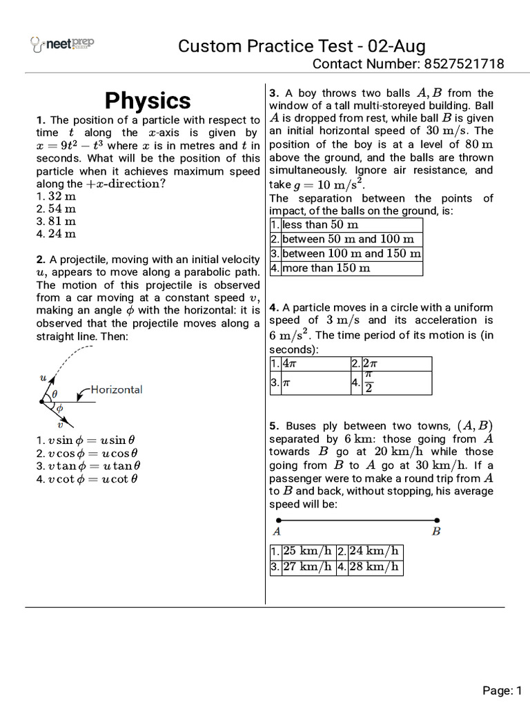 Physics Practice Test Questions | PDF | Acceleration | Physical Quantities