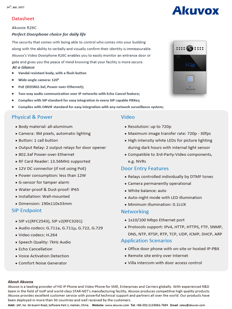 Akuvox R26C Video Doorphone Overview | PDF | Internet | Computer ...