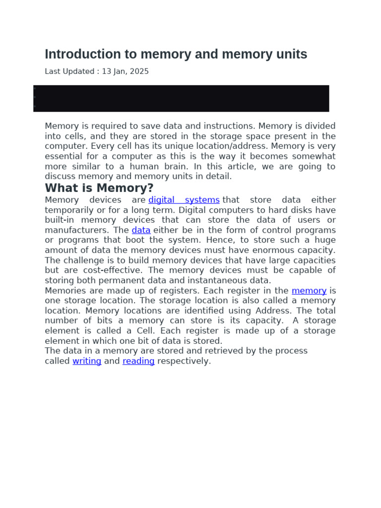 Overview of Computer Memory Units | PDF | Computer Data Storage ...