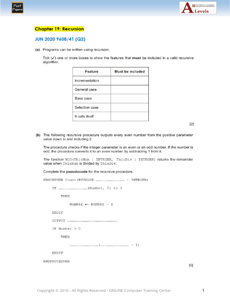 Recursion Exam Questions & Answers | PDF