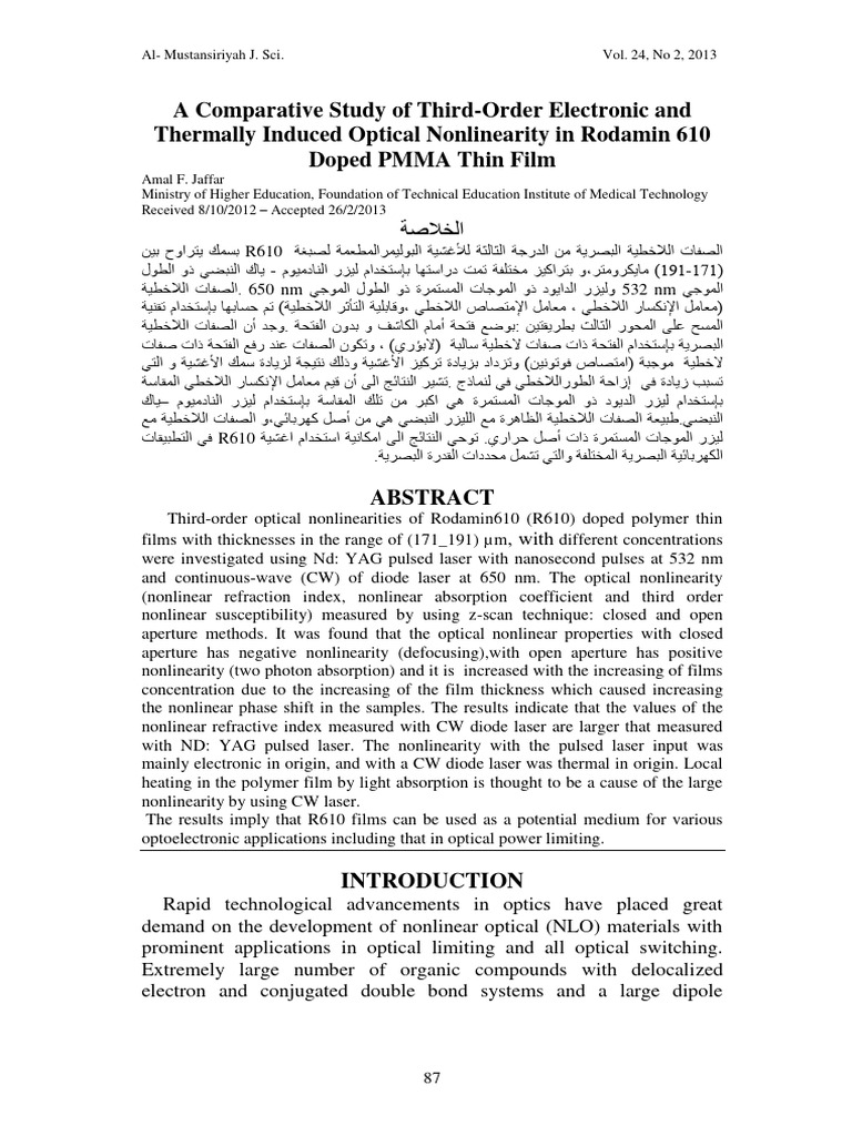 A Comparative Study of Third Order Elect | PDF | Nonlinear Optics | Laser