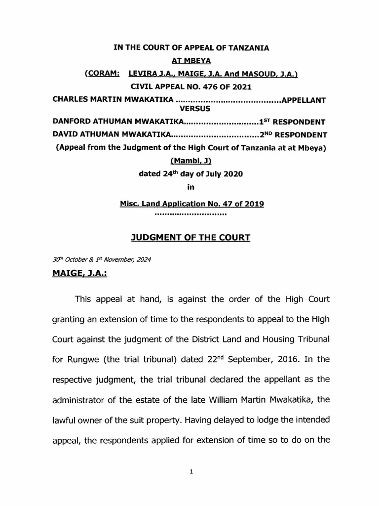 Appeal on High Court Ruling in Land Case | PDF | Judgment (Law) | Appeal
