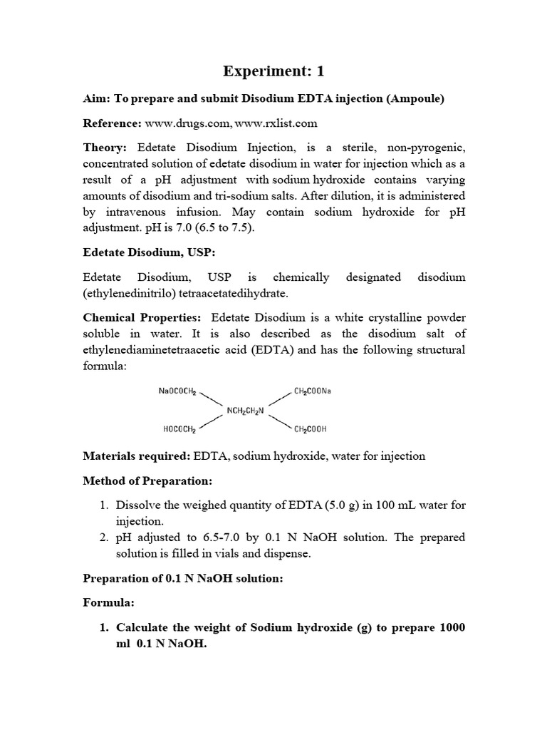 Experiment 1 - Disodium EDTA Injection | PDF ...
