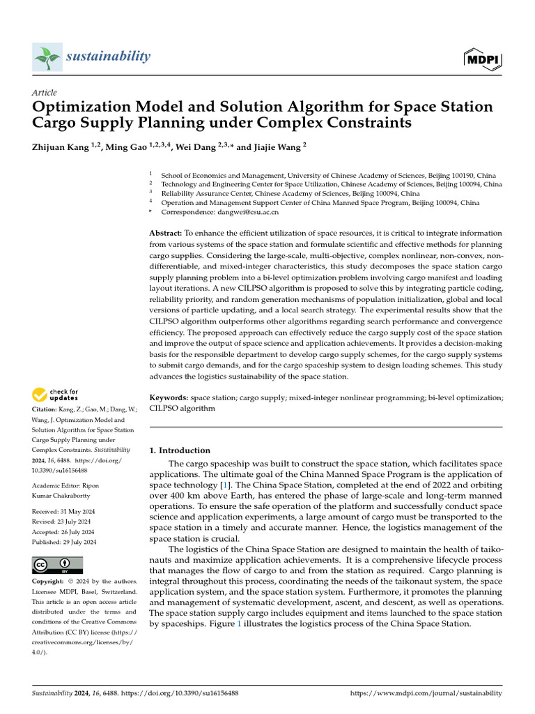 Optimization Model and Solution Algorithm For Space Station Cargo ...