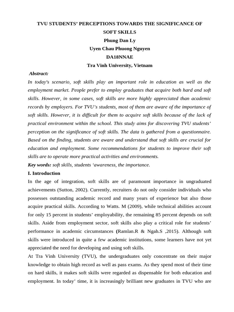TVU Students' Views on Soft Skills Importance | PDF | Creativity | Skill
