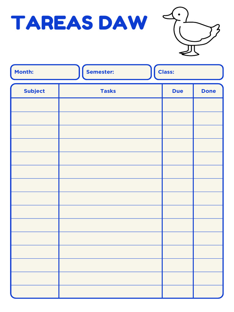 Blue Orange Simple Illustrative Homework Tracker Planner | PDF