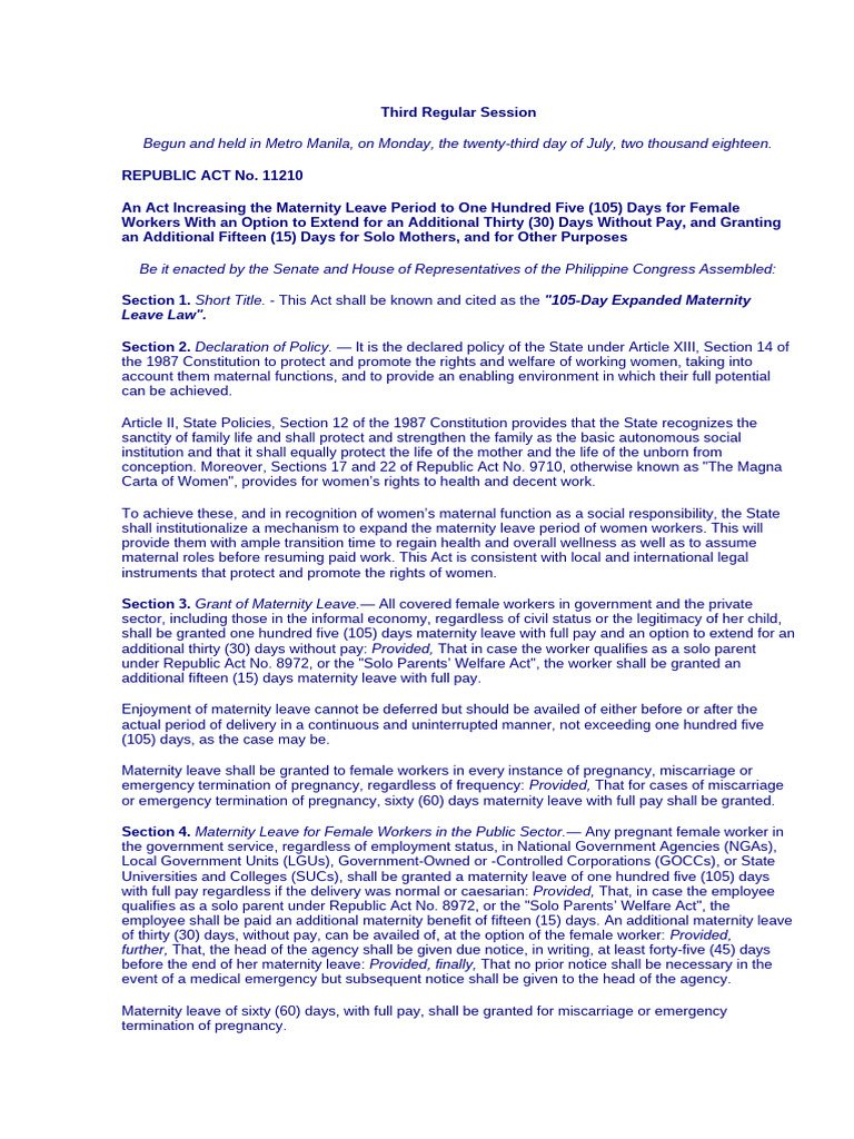 Expanded Maternity Leave Law (RA 11210) | PDF | Parental Leave | Employment