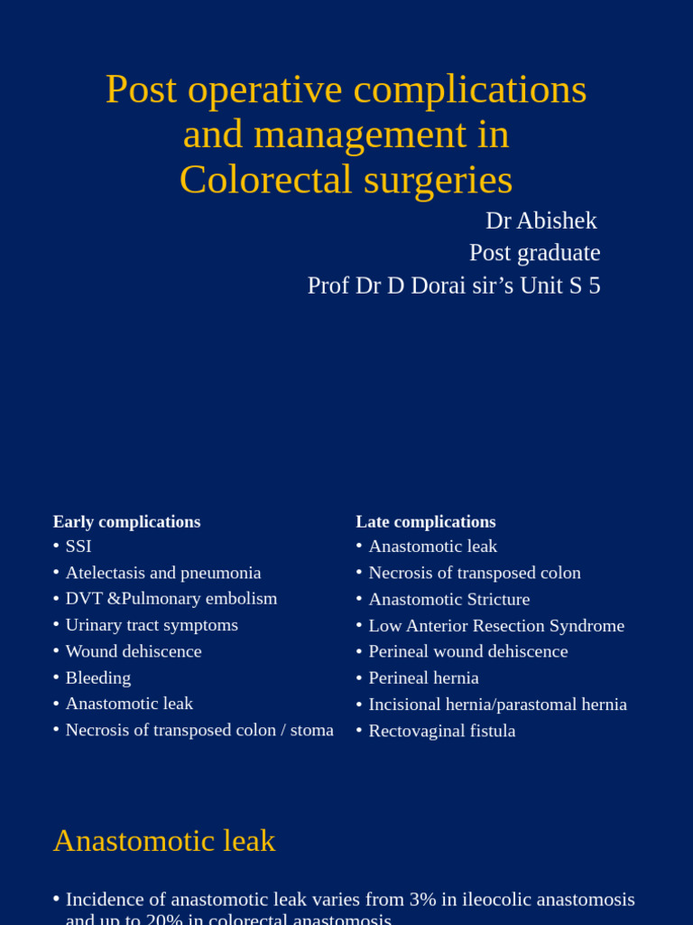 Colorectal Surgery: Postoperative Complications | PDF | Diseases And ...
